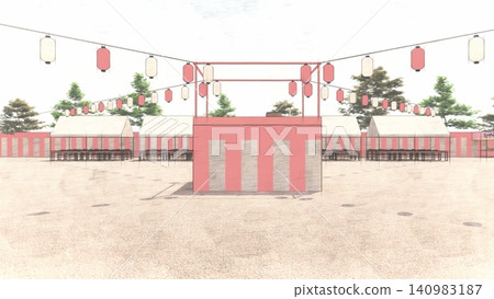 一幅以日本傳統盂蘭盆舞節為靈感的小學夏季祭典場地的 3DCG 插圖。 一幅以日本傳統盂蘭盆舞節為靈感的小學夏季祭典場地的 3DCG 插圖。 140983187