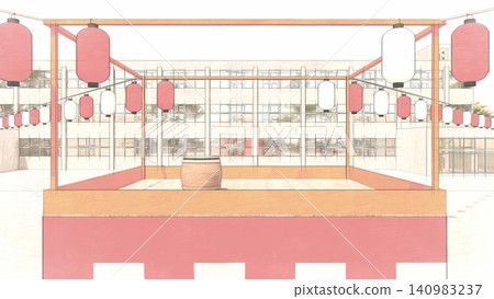 A 3DCG illustration of a summer festival venue at an elementary school, inspired by a traditional Japanese Bon Odori dance festival. A 3DCG illustration of a summer festival venue at an elementary school, inspired by a traditional Japanese Bon Odori dance festival. 140983237