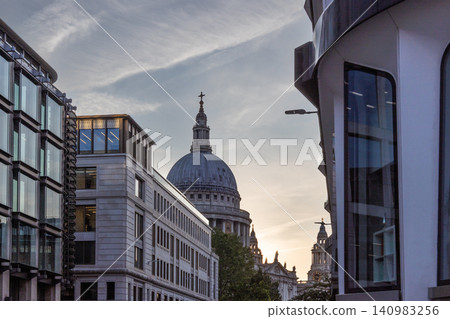 St. Paul's Cathedral dome framed by London buildings St. Paul's Cathedral dome framed by London buildings 140983256