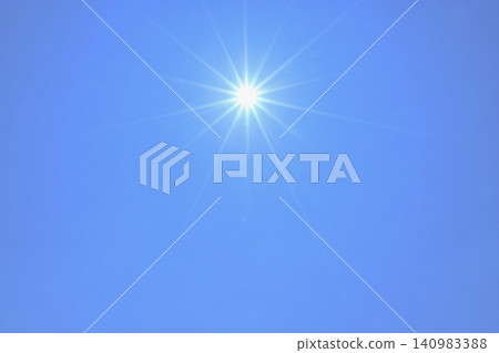 Blue sky and sun, direct sunlight, free space image Blue sky and sun, direct sunlight, free space image 140983388