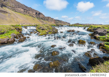 Fossalar Waterfall in Kirkjubaejarklaustur, Iceland 140983442