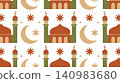 Islamic pattern with domes and minarets, crescent moon and stars for decorative design 140983680