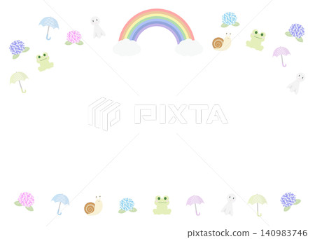 柔和色調的雨季圖案和彩虹邊框材料 140983746