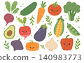 Vector cartoon isolated with food illustration set for icon vegetable design. Cute healthy tomato with vector happy pumpkin for flat baby corn. Background potato vector with garden food diet 140983773