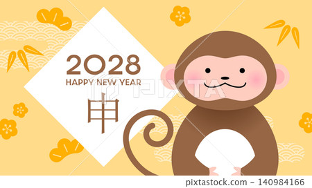 Funny Year of the Monkey 2028 horizontal card Funny Year of the Monkey 2028 horizontal card 140984166