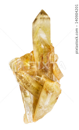 natural citrine crystals (yellow quartz) isolated 140984201
