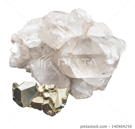 pyrite crystals and pure quartz crystals isolated pyrite crystals and pure quartz crystals isolated 140984256
