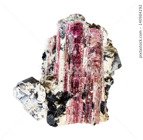 natural pink and black tourmaline crystal isolated natural pink and black tourmaline crystal isolated 140984292