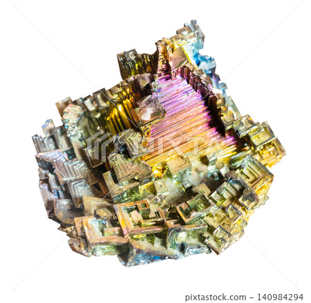 laboratory grown bismuth crystal isolated on white laboratory grown bismuth crystal isolated on white 140984294