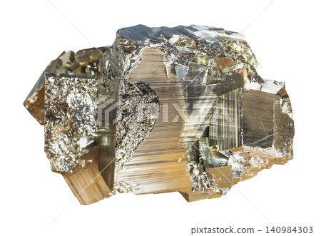 raw iron pyrite crystalline rock isolated on white raw iron pyrite crystalline rock isolated on white 140984303