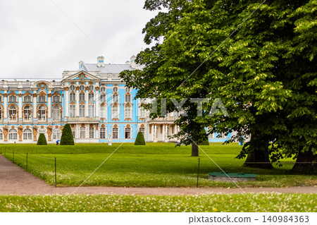green lawn with old tree and Catherine Palace green lawn with old tree and Catherine Palace 140984363