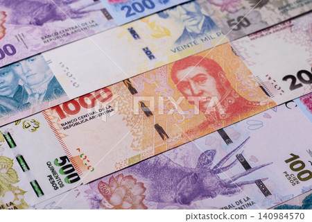 Argentina paper money, peso in various denominations. Argentine money Argentina paper money, peso in various denominations. Argentine money 140984570
