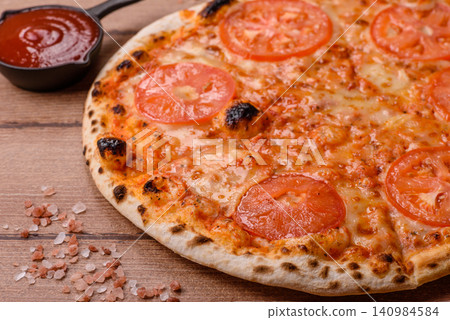 Italian pizza margherita with cheese, tomatoes, and tomato sauce, fast food. Pizza margherita Italian pizza margherita with cheese, tomatoes, and tomato sauce, fast food. Pizza margherita 140984584