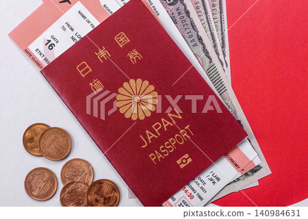 Japanese passport or id document with tickets for flight, travel, border crossing. Japan passport Japanese passport or id document with tickets for flight, travel, border crossing. Japan passport 140984631