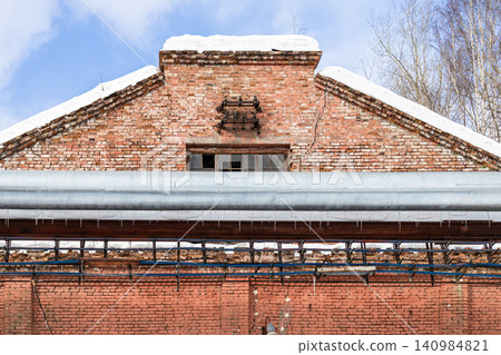 red brick fronton of workshop of idle plant red brick fronton of workshop of idle plant 140984821