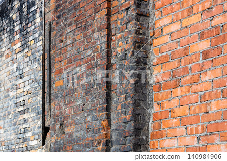 shabby brick walls of abandoned factory shabby brick walls of abandoned factory 140984906