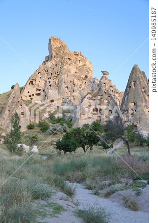 Cappadocia rocky landscape. historical unique ancient open-air museum ruins. Rocky landscape trail.High quality 4k footage Cappadocia rocky landscape. historical unique ancient open-air museum ruins. Rocky landscape trail.High quality 4k footage 140985187