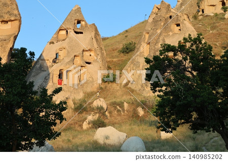 Cappadocia rocky landscape. historical unique ancient open-air museum ruins. Rocky landscape trail.High quality 4k footage Cappadocia rocky landscape. historical unique ancient open-air museum ruins. Rocky landscape trail.High quality 4k footage 140985202