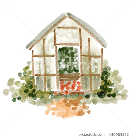 Greenhouse summer watercolor hand painted illustration clipart isolated 140985222