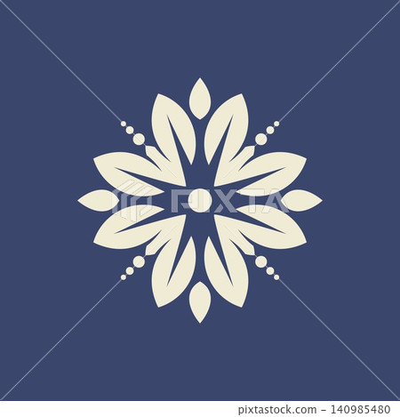Floral ornament featuring six stylized bold petals arranged in geometric Floral ornament featuring six stylized bold petals arranged in geometric 140985480