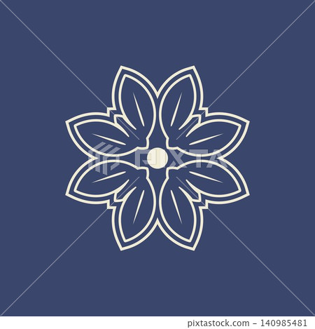 Elegant floral ornament featuring six stylized petals arranged in perfectly geometric Elegant floral ornament featuring six stylized petals arranged in perfectly geometric 140985481
