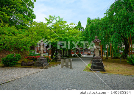 The grounds of Asuwa Shrine, filled with young leaves and fresh greenery. The grounds of Asuwa Shrine, filled with young leaves and fresh greenery. 140985594