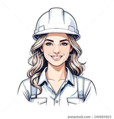 Woman construction worker in hard hat smiling confidently Woman construction worker in hard hat smiling confidently 140985923
