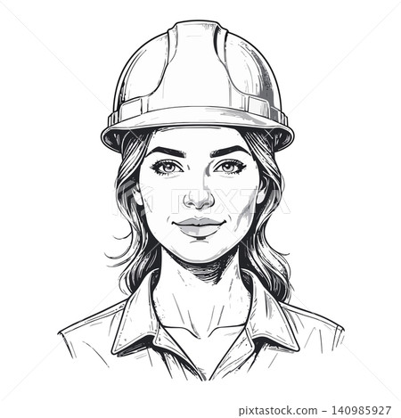 Woman engineer wearing hard hat professional vector drawing Woman engineer wearing hard hat professional vector drawing 140985927