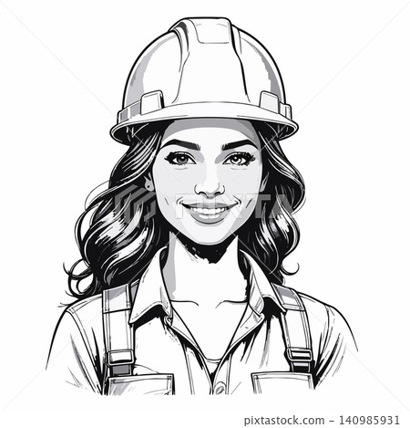 Smiling woman construction worker wearing hard hat Smiling woman construction worker wearing hard hat 140985931