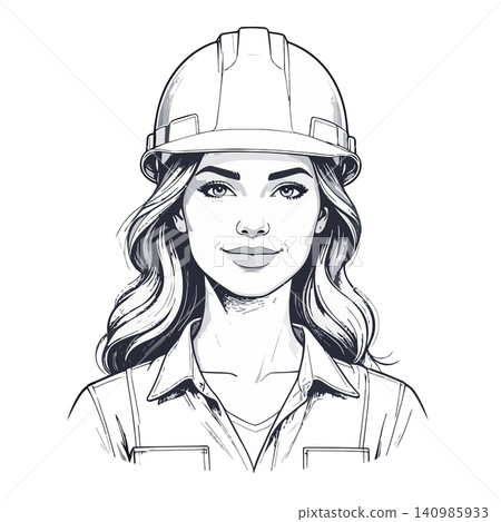 Woman construction worker smiling wearing safety helmet Woman construction worker smiling wearing safety helmet 140985933