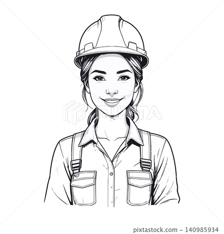 Woman construction worker smiling confidently in hard hat Woman construction worker smiling confidently in hard hat 140985934