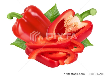 slices of red sweet bell pepper isolated on white background slices of red sweet bell pepper isolated on white background 140986206