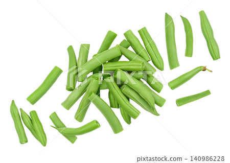 Green beans isolated on a white background , Top view. Flat lay Green beans isolated on a white background , Top view. Flat lay 140986228