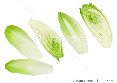 Chicory salad leaves isolated on white background with full depth of field. Top view. Flat lay 140986270
