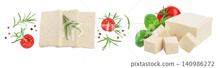 tofu cheese isolated on white background with full depth of field, Top view. Flat lay tofu cheese isolated on white background with full depth of field, Top view. Flat lay 140986272
