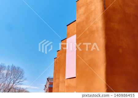 Far Eastern Art Museum architectural detail with orange tones and monumental perspective Far Eastern Art Museum architectural detail with orange tones and monumental perspective 140986455