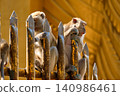 Macaques perched on vertical railings observing surroundings near temple or tourist site in Southeast Asia 140986461