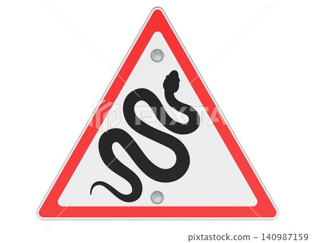 Snake warning road sign with red triangle border. 3D rendering Snake warning road sign with red triangle border. 3D rendering 140987159