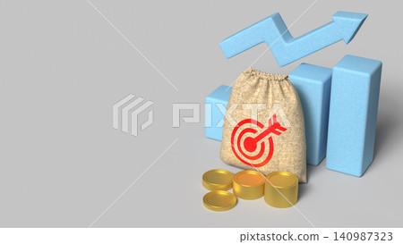 Financial Growth Target With Money Bag And Rising Chart 3d render. Financial Growth Target With Money Bag And Rising Chart 3d render. 140987323