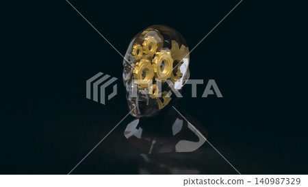 Transparent Human Head With Gears On Dark Background 3d Render. 140987329