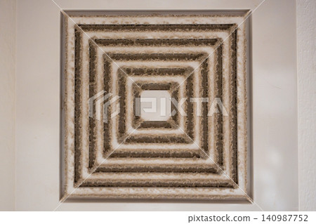 Dirty dust-filled hood in hotel or apartment bathroom, poor ventilation and air conditioning system. 140987752