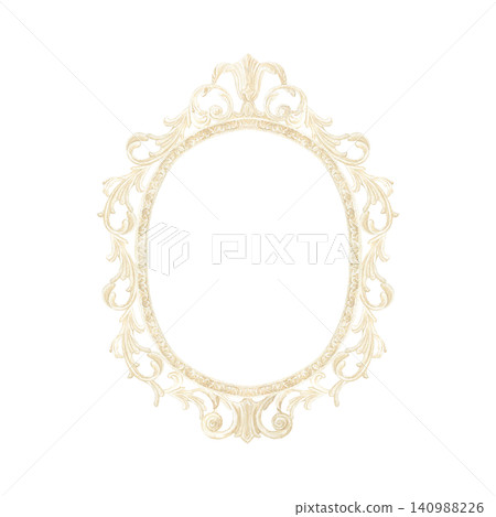 Elegant watercolor baroque oval frame in coquette aesthetic isolated illustration. Hand drawn template with copy space featuring delicate beige ornamentation for romantic invitations and vintage decor Elegant watercolor baroque oval frame in coquette aesthetic isolated illustration. Hand drawn template with copy space featuring delicate beige ornamentation for romantic invitations and vintage decor 140988226
