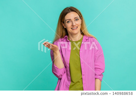 Adult woman smiling shaking head expressing disbelief sarcasm or amused reaction to silly situation Adult woman smiling shaking head expressing disbelief sarcasm or amused reaction to silly situation 140988658