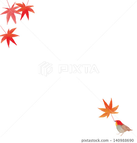 Autumn watercolor frame featuring falling autumn leaves and a small bird. Autumn watercolor frame featuring falling autumn leaves and a small bird. 140988690