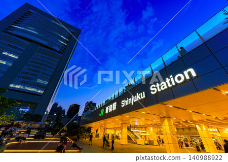 Tokyo, Shinjuku cityscape, night view of Shinjuku Station South Exit 140988922