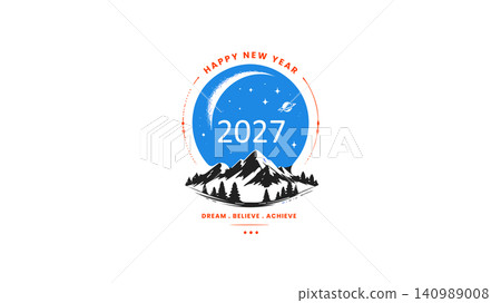 Happy New Year Mountain Adventure Typography Design 140989008