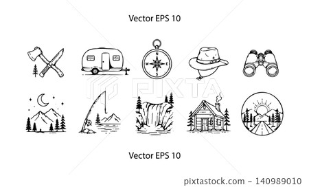 Outdoor Adventure Travel Camping Icon Collection Outdoor Adventure Travel Camping Icon Collection 140989010