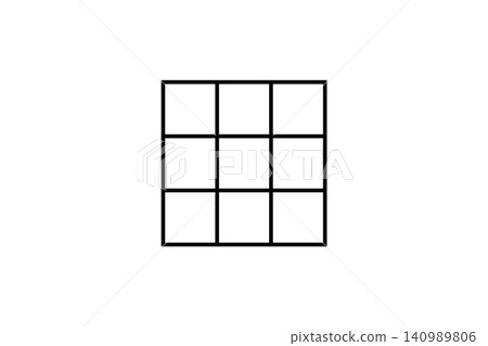 Minimal black-and-white nine-square grid with thick lines forming an empty tic-tac-toe layout, suitable for icons, diagrams, UI mockups, pattern backgrounds, and simple design concepts Minimal black-and-white nine-square grid with thick lines forming an empty tic-tac-toe layout, suitable for icons, diagrams, UI mockups, pattern backgrounds, and simple design concepts 140989806