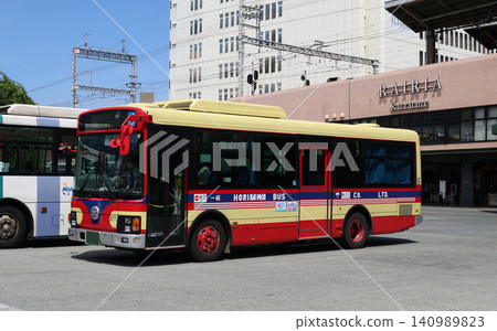 Nishitetsu bus in front of Nishitetsu Kurume Station, with retro paint scheme. Nishitetsu bus in front of Nishitetsu Kurume Station, with retro paint scheme. 140989823