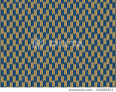 Counterfeit gold and a background of indigo arrow feather pattern 140989952